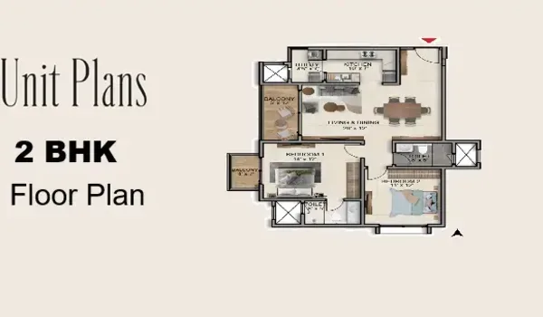 Sobha Aurelia 2 BHK floor plan, 1,200–1,300 sq.ft. super built-up area