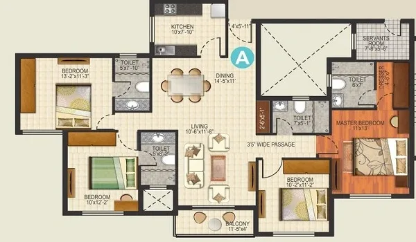 Sobha Aurelia 4 BHK floor plan, 2,100–2,600 sq.ft. super built-up area